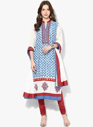 White printed Kurta CHuridar with dupatta